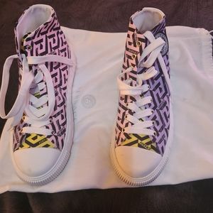 Versace Greca high top sneakers. Size 40. Color:lilac, yellow and pink